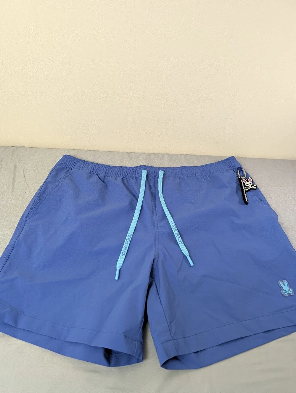 Psycho Bunny Blue Swim Trunks with Light Blue Drawcords B36